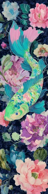 Free printable fish bookmark featuring beautiful blue fish with flowers